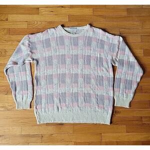 Gino Panini Vintage Pastel Plaid Rib Knit Pullover Crewneck Sweater Preppy Retro